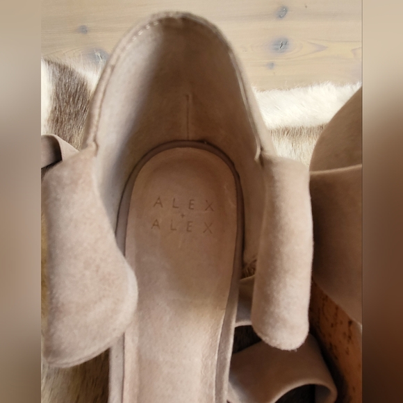Alex+Alex Taupe Grey Suede Cork Wedge Sandals with Ankle Wrap Tie size 9 - Picture 9 of 16